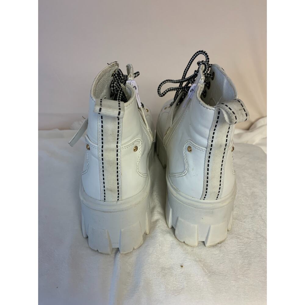 Forever 21 Ankle Boots Goth Grunge White Chunky Womens Size 7.5 Lace Up Zip Side - Picture 4 of 9